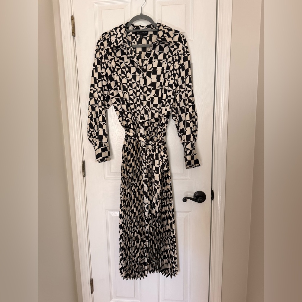 Eloquii Monochrome Geometric Long Sleeve Dress